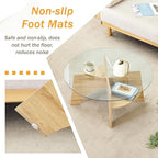 31.5" Round Glass Coffee Table with Tempered Glass Top and MDF Base, Diagonal Fan-Shaped Tray Design Table Leg Simple & Modern Center Table for Living Room Office Apartment Wood