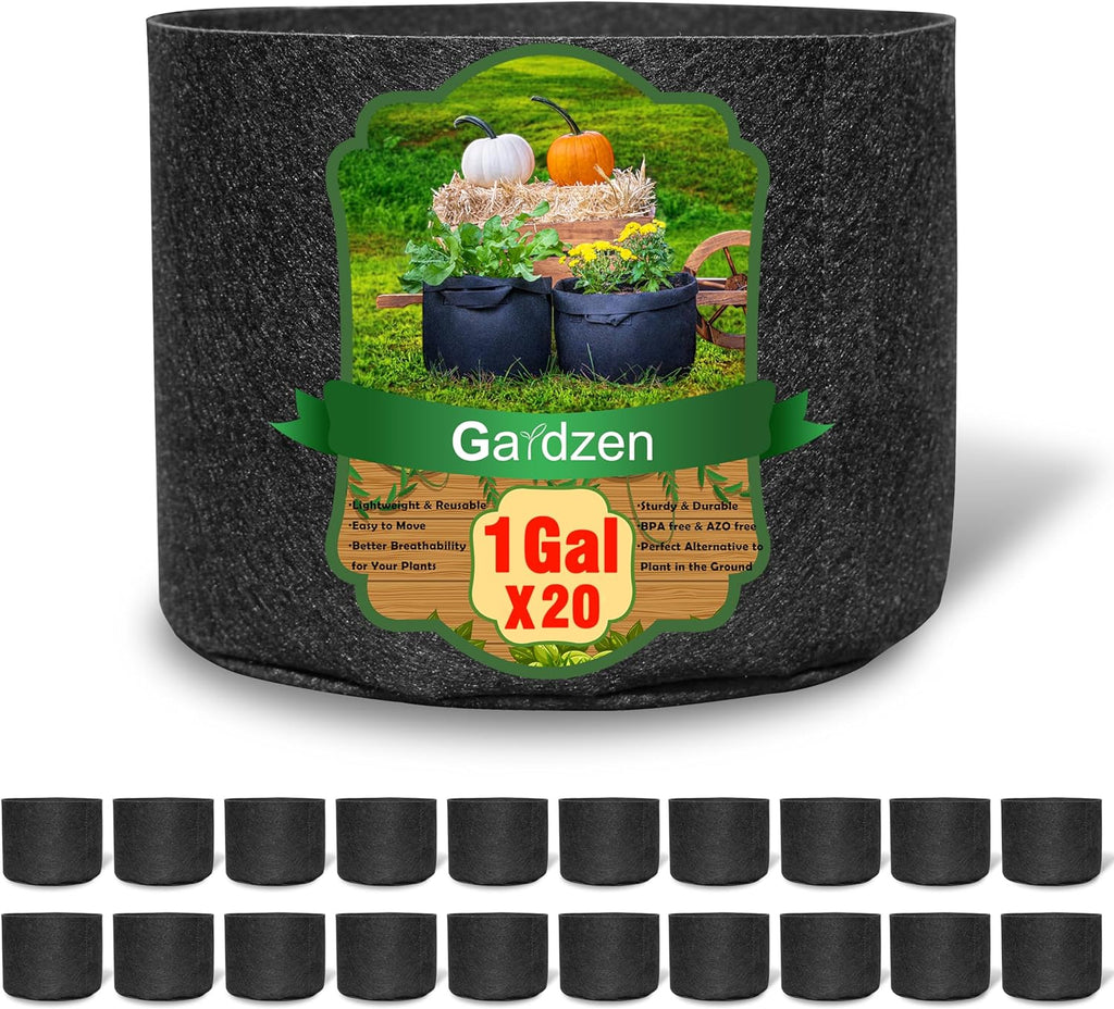 Gardzen 20-Pack 1 Gallon Nonwoven Grow Bags, Aeration Fabric Pots