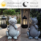 Frog Solar Garden Statues,Resin Frog Figurine Decorations with Solar Lights Lantern, Outdoor Frog Garden Decor Art for Lawn,Yard, Unique Housewarming Gift for Women Mom Grandma