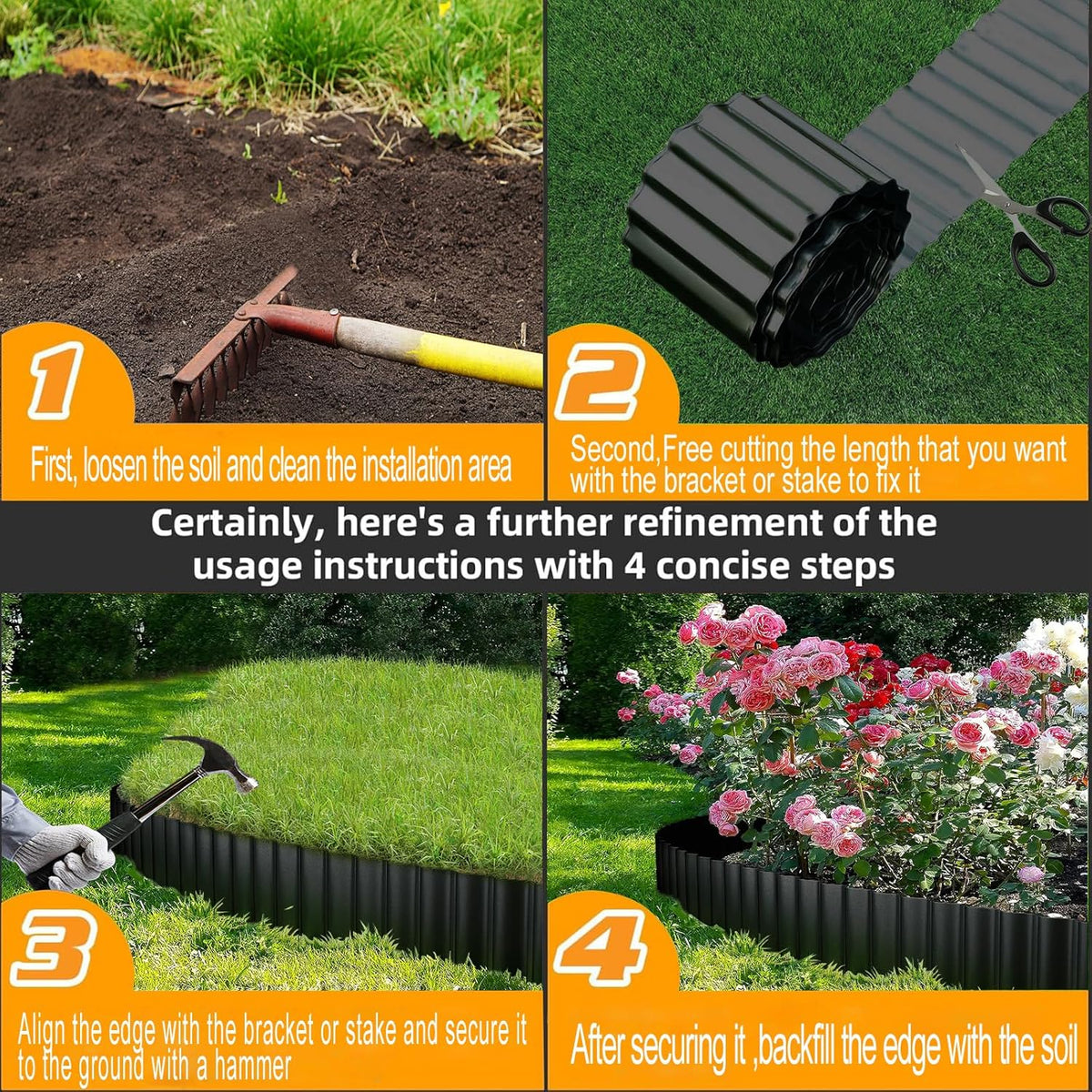 Metal Landscape Edging,8 Inch×20FT Corrugated Metal Garden Edging Border Heavy Duty Garden Borders Edging Lawn Edging for Garden,DIY Flower Beds,Lawns,Pathway(Black)