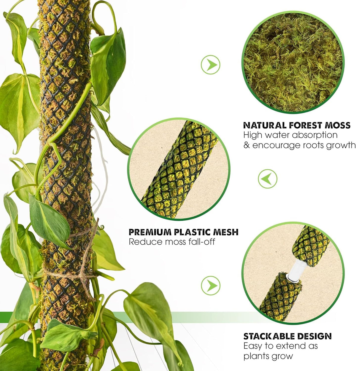 DUSPRO Stackable Mesh Moss Pole for Plants Monstera Potted Plant Stakes for Indoor Plants Extendable Plant Pole Moss Sticks for Plants Climbing Vine Supporting Monstera Trellis 4Pack 71''