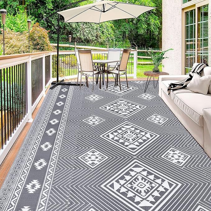 HiiARug Outdoor Rug for Patios Clearance 9'x12' Outdoor Plastic Straw Rug Waterproof Patio Camping Rug Reversible RV Mat Outdoor Area Rugs for Outdoors, RV, Patio, Backyard, Deck, Camping