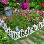 Sungmor Decorative Cast Iron Garden Edging, 4 Pack Rustic White Victorian Garden Edging Landscape Border, Vintage Metal Yard Stake Low Picket Fence, 10.6" Tall Outdoor Flower Bed Lawn Fence Panels
