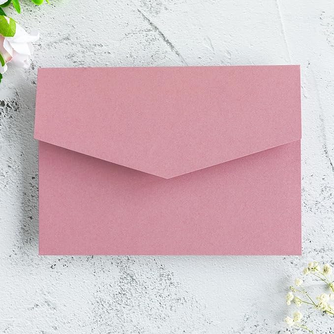 20 PCS Dusty Rose Tri-fold Laser Cut Wedding Invitation Pockets for 5x7 Wedding Cards Bridal Shower Engagement Quinceanera Invitation