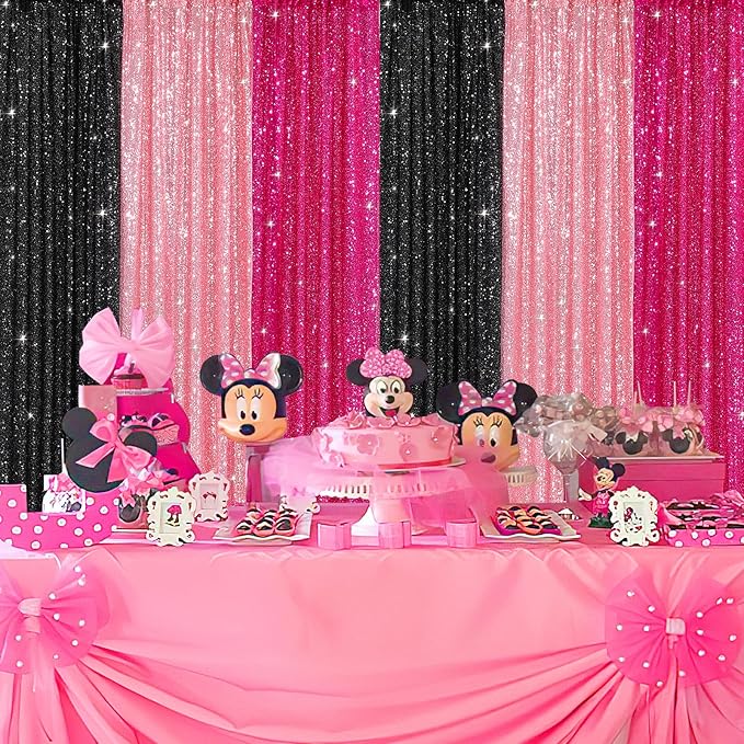 Fuchsia Sequin Backdrop Drapes 4 Panels 2FTx8FT Glitter Backdrop Curtains for Wedding Party Stage Decorations