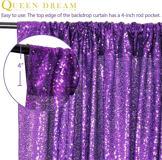 10ft x 10ft Purple Sequin Backdrop Glitter Halloween Party Backdrop Curtains Photo Background for Stage Wedding Baby Shower Decorations