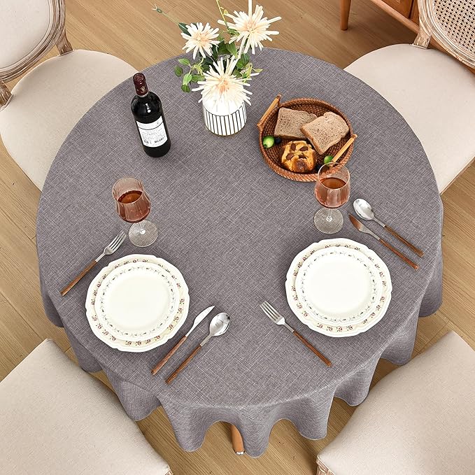 Fitable Linen Textured Tablecloths 60 Inches Round - 2 Pack Faux Burlap Table Clothes for Kitchen, Dining Room, Party, Farmhouse, Outdoor (Great for 20"-48" Round Tables, Stone)