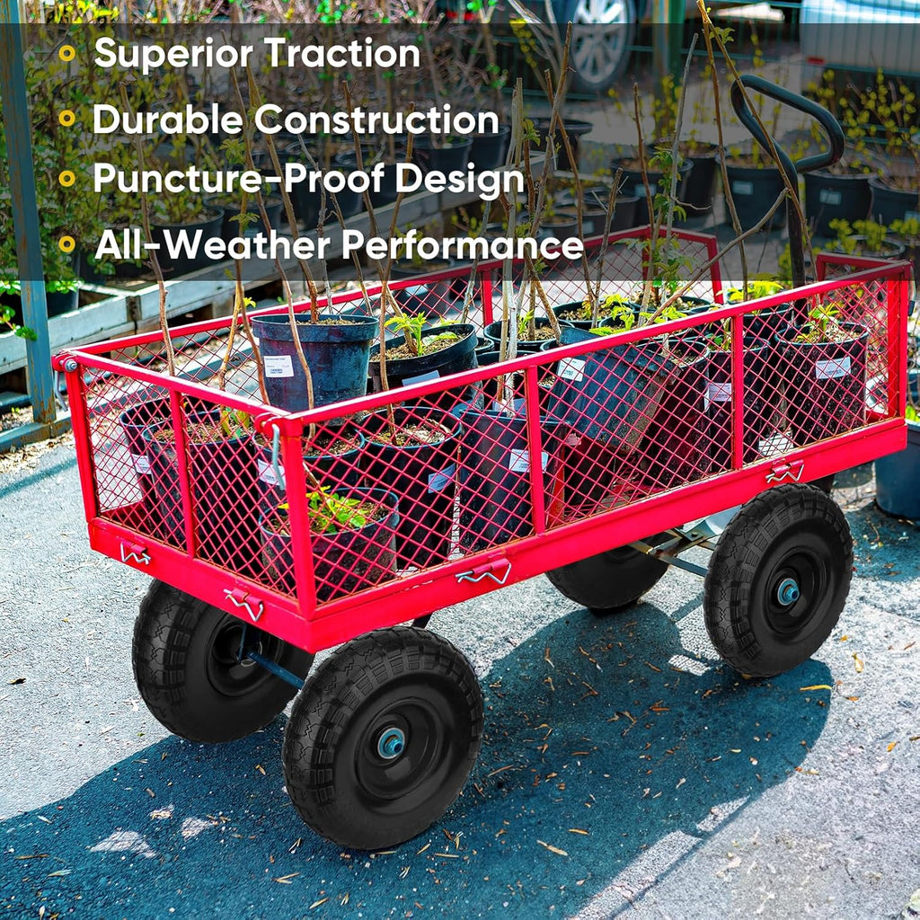 TICONN 4.00-6 Tire and Wheel Flat Free, 4 Pack 13" Solid Tires with 5/8" Axle Bore Hole and Double Sealed Bearings, Perfect for Wheelbarrow, Garden Cart, Wagon, Dolly (Black, 4PK)
