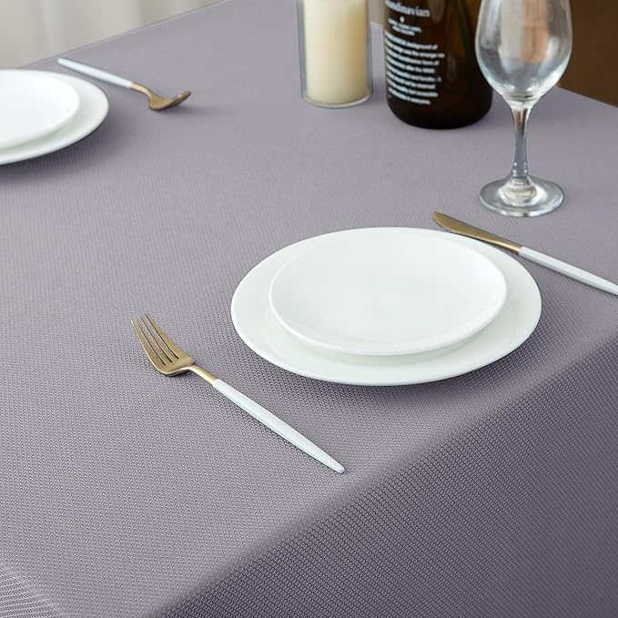 Biscaynebay Textured Fabric Square Tablecloths 60"x60", Silver Grey Water Resistant Table Cloth Small Card Folding Table Covers Linen for Dining, Kitchen, Wedding & Parties, etc. Machine Washable