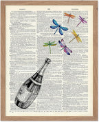 Poster Master Dictionary Art Poster - Champagne Bottle Print - Dragonfly Art - Alcohol Art - Gift for Men, Women & Bartender - Great Decor for Bar, Kitchen or Restaurant, 8x10 Beige Framed