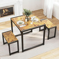 Gizoon Dining Table Set for 2, Kitchen Table Set for 2 with Steel Frame, Kitchen Table with 2 Benches for Small Space, Space Saving Design for Restaurant, Living Room, Retro