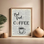 Poster Master Dictionary Art Poster - But First Coffee Print - Cafe Art - Gift for Men, Women, Coffee Lovers & Barista - Funny Decor for Kitchen, Restaurant or Dining Room, 16x20 Beige Framed