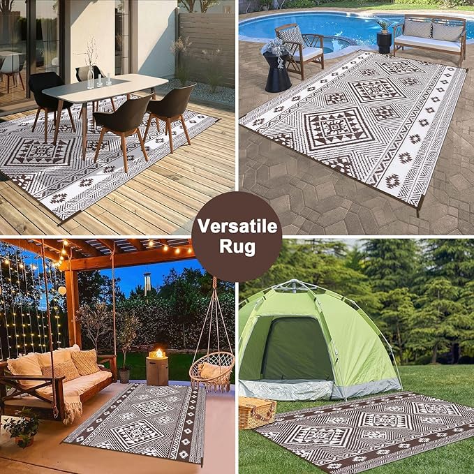 HiiARug Outdoor Rug for Patios Clearance 6'x9' Plastic Straw Rug Waterproof Reversible RV Mat Outdoor Area Rugs for RV, Backyard, Deck, Camping