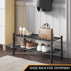 Shoe Rack, 2-Tier Bamboo Stackable Shoe Shelf Storage Organizer, Shoe Stand for Closet, Entryway and Hallway