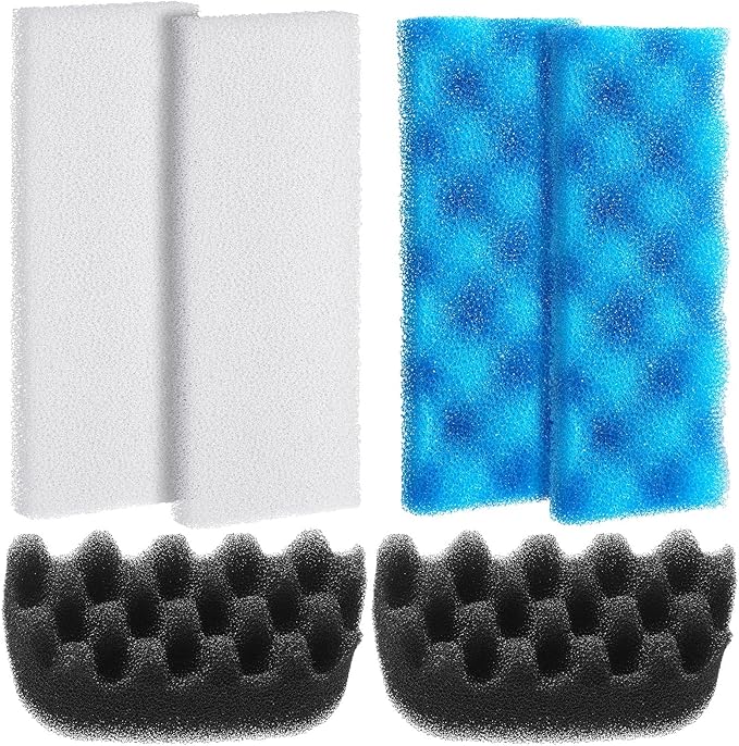 6 Pcs Aquarium Filters Bio Sponge Sets Compatible with Fluval 206/207, Including 2 Blue 2 White 2 Black Bio Sponge for Replacement Filter Media Kit