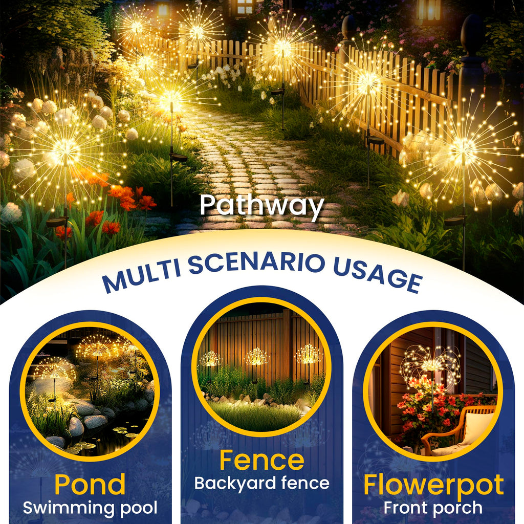 GIGALUMI Solar Firework Lights, 2-Pack – Warm White Outdoor Garden Decor Lights