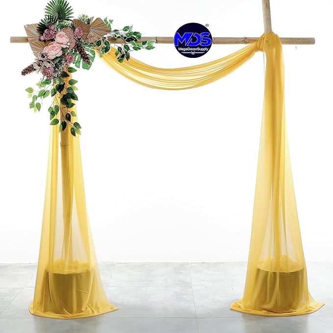 MDS Halloween Chiffon Draping Fabric - 2 Panel, 30" Wide x 30ft Long - Sheer Spooky Arbor & Canopy Drapery for Haunted House Backdrops, Party Ceilings, DIY Costumes & Themed Events - Gold