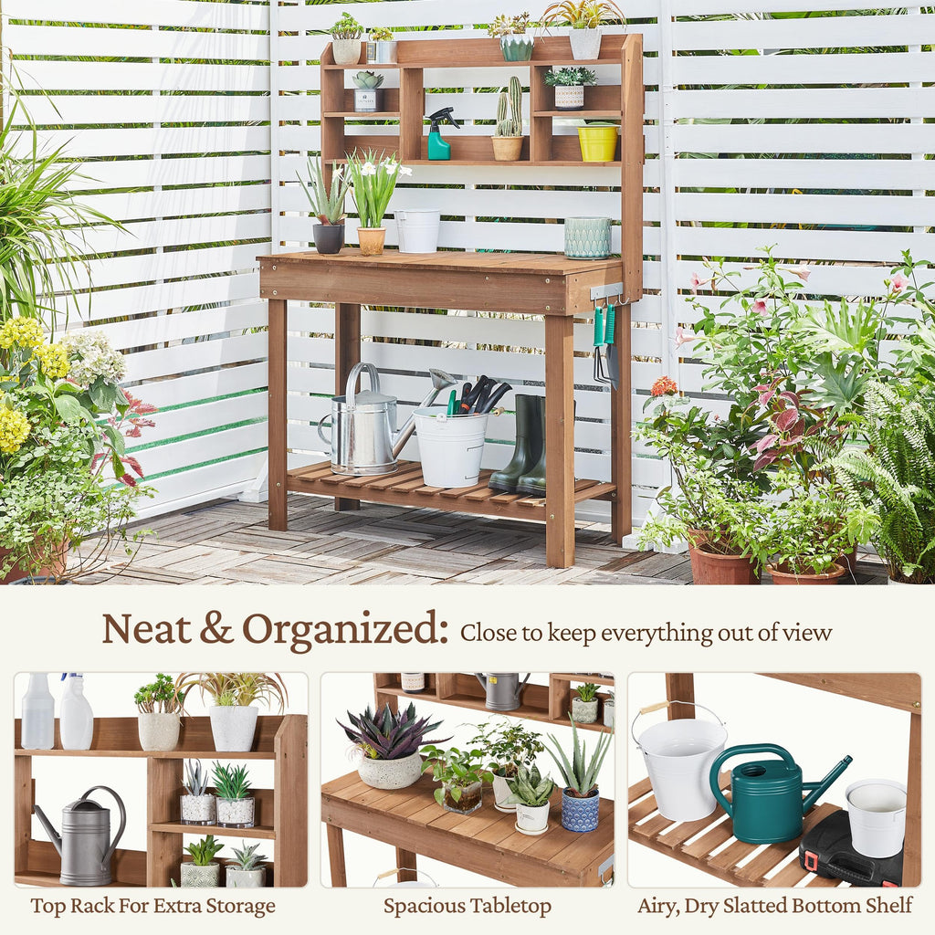 Yaheetech Outdoor Potting Bench, Sink, Display Rack & Storage Shelf,Brown