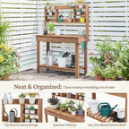 Yaheetech Outdoor Potting Bench, Sink, Display Rack & Storage Shelf,Brown