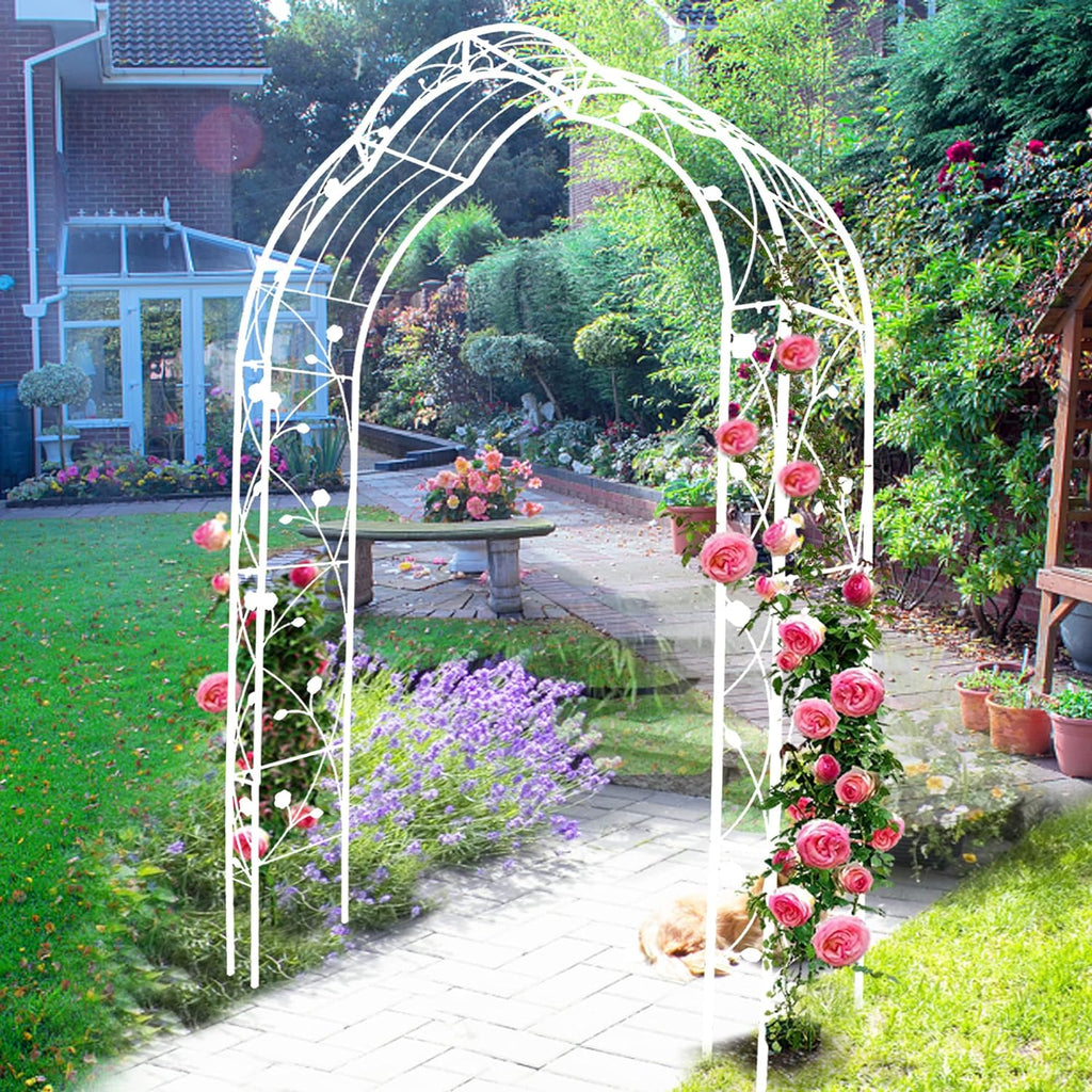 Metal Garden Arch 98.4" H White Garden Arbor Trellis for Outdoor Climbing Plants Support Rose Lawn Tall Large Wedding Archway