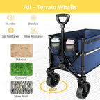 Collapsible Wagon Cart with Wheels Foldable - Folding Utility Heavy Duty Wagons Carts for Grocery Sports Garden Shopping Camping Wheelbarrows (Navy Blue, 120L)