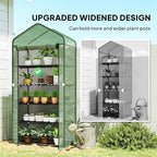 Outsunny 5 Tier Mini Greenhouse, 76" x 35.4" x 19.3" Small Portable Greenhouse with Reinforced PE Cover, Roll-Up Zippered Door, for Indoor Outdoor Garden Yard Backyard, Green