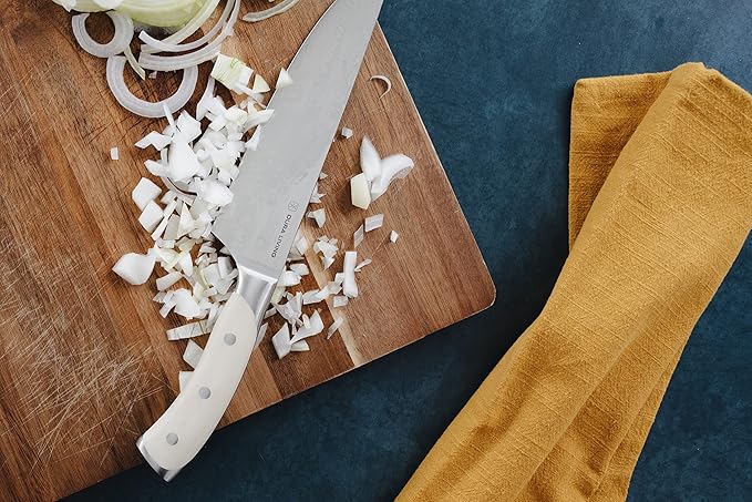 8-Inch Chef Knife – Ultra-Sharp German High Carbon Stainless Steel, Full Tang, Ergonomic Handle, Multipurpose Kitchen Knife for Chopping, Slicing, and Dicing, Cream