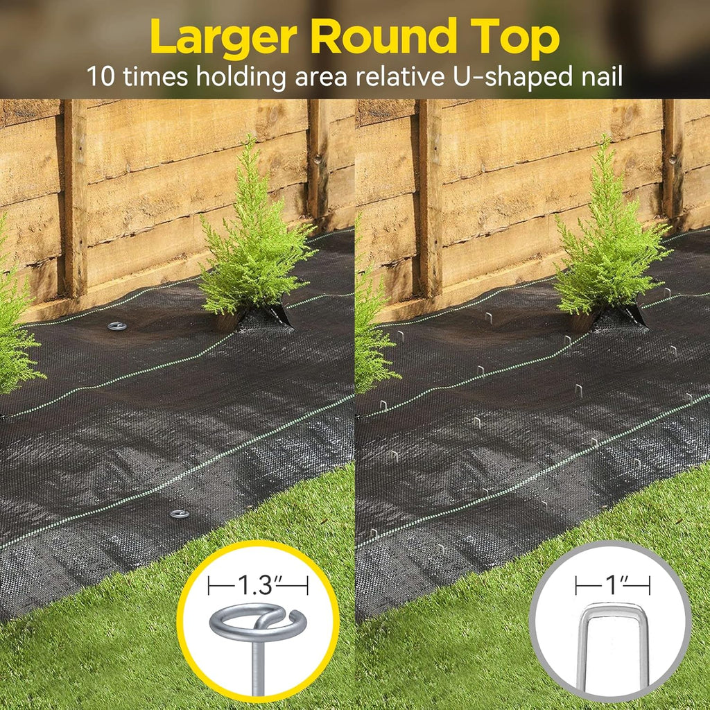 Landscape Fabric Pins, Thickened 8 Gauge Circle Top Landscape Pins-120 Pcs, Not Easy to Bend 6 inch Galvanized Landscape Fabric Stakes, More Holding Power Than U-Shape Garden Staples(120)