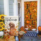 Floral Golden Doodle Garden Flag Fall Yard Flag Wildflower Dog Garden Flags Orange Autumn Lawn Flags Welcome Thanksgiving Outdoor Flags for Outside 12x18 Double Sided Small