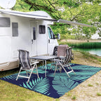 GENIMO Outdoor Rug 8' x 10' Waterproof for Patios Clearance, Reversible Outdoor Plastic Straw Camping Rug Carpet, Large Area Rugs Mats for RV, Camper, Deck, Balcony, Porch, Beach, Navy Blue&Jade Green