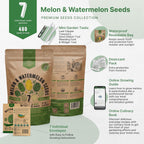 Organo Republic 7 Melon & Watermelon Seeds Variety Pack 480+ Non-GMO Heirloom Fruit Seeds for Planting Fruits in Individual Seed Packets, Home Garden Seeds for Hydroponic, Indoor & Outdoors Gardening