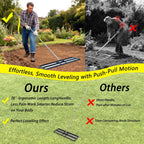 48"x10"Lawn Leveling Rake with Aluminum Rollers, Stainless Steel Yard Lawn Leveler Tool with Adjustable Long Handle, Yard Leveling Rake Suit, Levelawn Tool for Soil, Grass, Golf Course, Garden, Farm