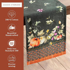 Maison d' Hermine Table runner 100% Cotton Single Layer Table Runners 72 inches long for Thanksgiving Christmas Decorations Home Kitchen Dining Party Wedding (Pumpkin Garden - Dark Green, 14.5" x 72")