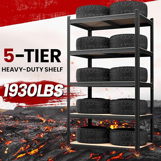 Yaheetech Standing Shelf Units, 5 Tier Storage Shelf, Heavy Duty Shelving, Adjustable Garage Shelves, Utility Rack Shelf Unit, Basement Warehouse Shed, 35.5" Wx 16" D x 71" H - Black