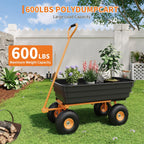 Garden Dump Cart - 600Lb Capacity Heavy Duty Yard Utility Garden Cart with Removable Dump Bed, All-Terrain Tires & 180° Adjustable Handle for Soil, Plants, Tools