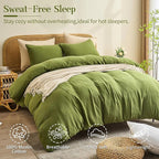 MEISHANG Muslin Duvet Cover Queen Size - 100% Organic Cotton, Soft Textured Gauze Weave Comforter Cover for Breathable All-Season with Zipper Closure - 3 Piece Set (Queen, Forest Green)