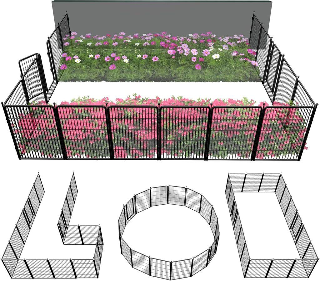 FXW Garden Fence Outdoor for The Yard – 40in(H) x 36.4ft(L) Heavy Duty Metal Animal Barrier for Dog and Rabbit, Decorative Dog Fence, 16 Panels, Black