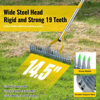 2 in 1 Rake: Stainless Steel Garden Rake for Leaves,Thatch,55” Heavy Duty 19 Tines Lawn Manual Dethatcher with Adjustable Head,Thatching Rakes for Lawn Yard Grass, Debris Removal, Soil Loosening
