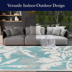Couristan Monaco Indoor Outdoor Area Rug – Coastal Flora 2'3" x 7'10" Runner in Ivory Turquoise – Flatwoven, Hose Washable, Pet Friendly Rug for Patio, Porch and Home Decor