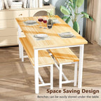 AWQM Dining Table Set with Two Benches, Kitchen Table Set for 4-6 Persons, Kitchen Table of 47.2 x 28.7 x 28.7 Inches, Bench of 41.3 x 11.8 x 17.7 Inches Each, Oak