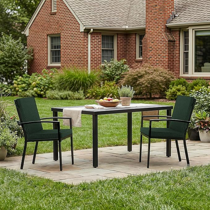 Outdoor Chair Cushions, Water-Resistant & Fade-Resistant, Patio Furniture Lawn Dining Chair Seat Replacement with Mid Back, Ties Zipper, Removable Cover, 18 x 16.5 Inch, Set of 1, Olive Green