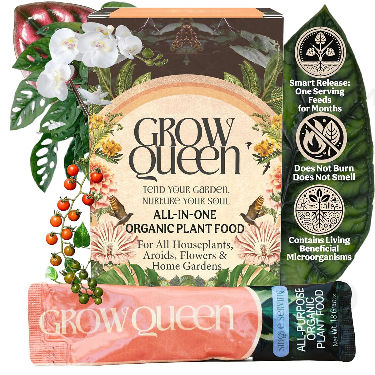 All-in-One Complete Organic Plant Food, Indoor Plant Fertilizer, for Houseplants, Organic Fertilizer for Vegetable Gardens, 11 Formulated Single Servings Feeds 22 gal Fast and Slow Release