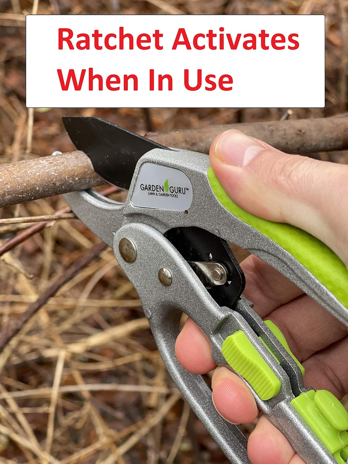 Garden Guru Ratchet Pruning Shears - Professional Garden Clippers with Ergonomic Grip and Brush - Makes Tough Cuts Easy (4 Pack)