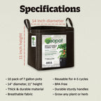 GeoPot 7 Gallon Fabric Grow Bags with Handles for Vegetables, Houseplants, Herbs & Flowers |5-Pack| Fabric Pots for Outdoors and Indoors, Aerated Fabric Grow Bags