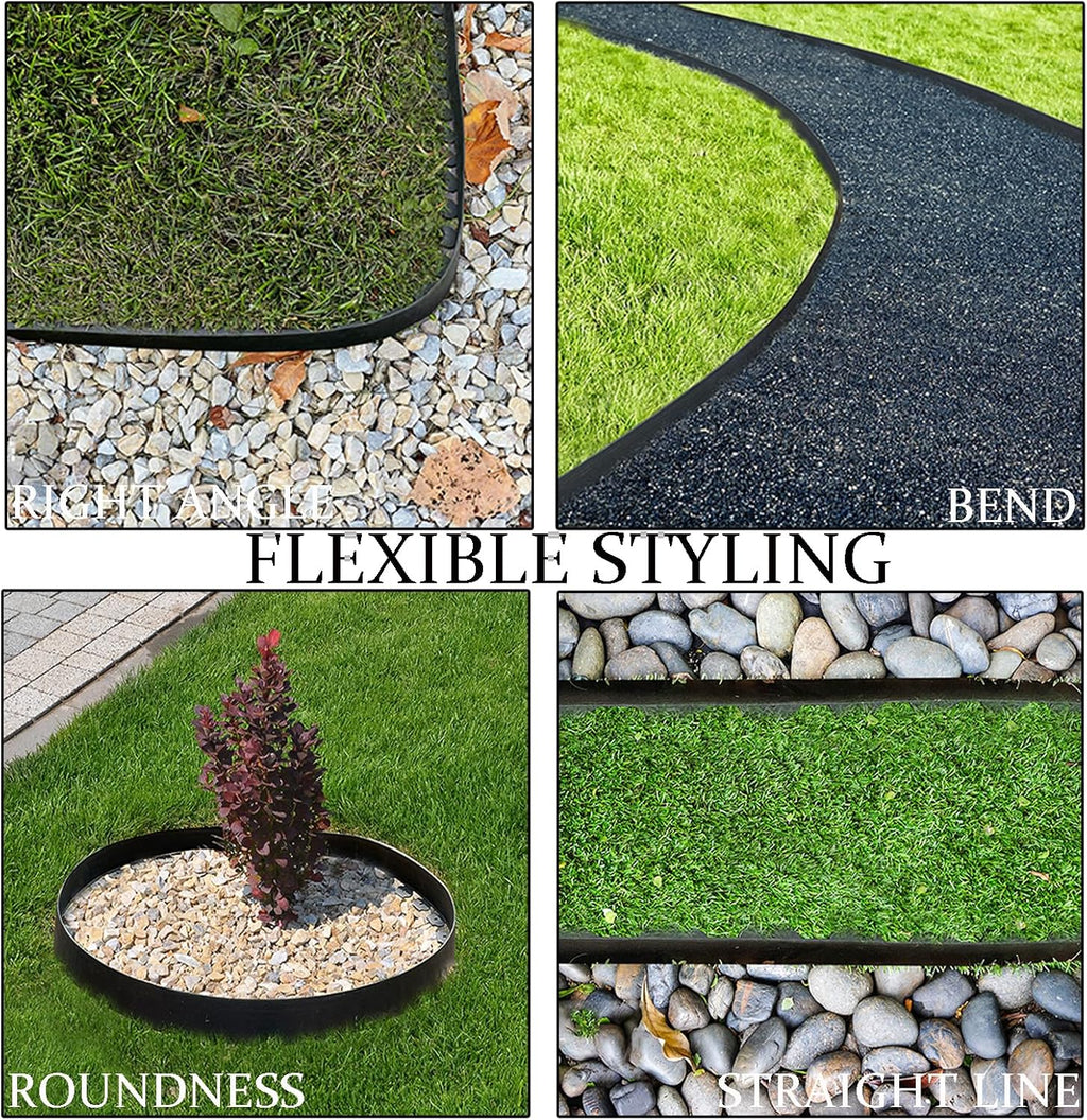 Landscape Edging 33FT, Garden Edging (4IN High) with 30pcs Spikes, Plastic Lawn Edging Flexible for Garden Flower Beds Tree Surrounds Yard Pathway, Black