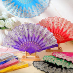 Geetery 30 Pcs Folding Hand Fan for Line Dancing Spanish Boots on The Ground Fans Gifts Bulk Colorful Silk Popping Rave for Women Tea Party Wedding Church Halloween Costume(Embroidery,Elegant Colors)