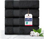 TEXTILOM 100% Turkish Cotton 4 Pcs Hand Towel Set, Luxury Hand Towels for Bathroom, Soft & Absorbent Bathroom Hand Towels Set (16 x 28 inches)- Black