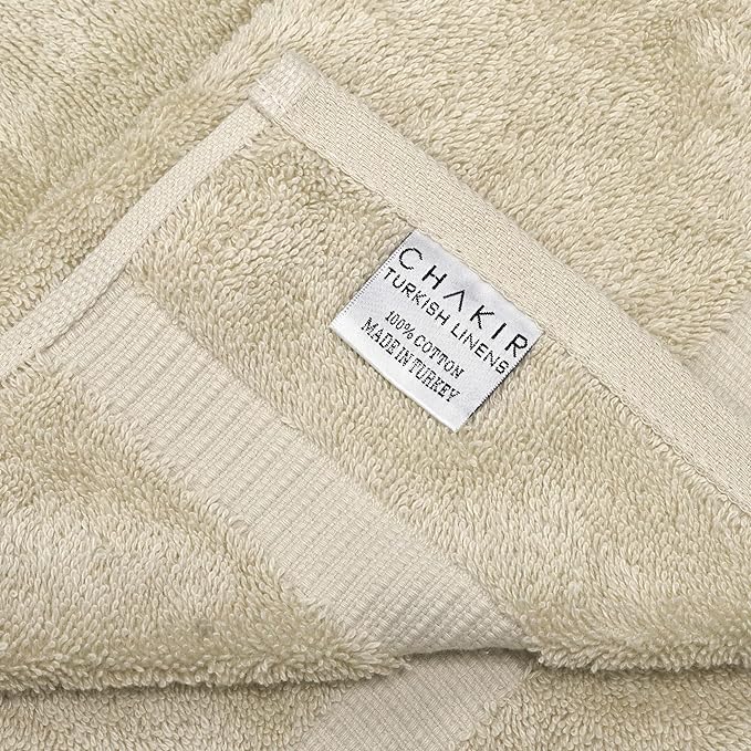Chakir Turkish Linens 100% Cotton Premium Turkish Towels for Bathroom | 30'' x 60'' Large Bath Towels (4 Piece, Beige)