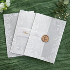 PONATIA 50PCS White Vellum Jackets for 5x7 Invitation Cards- 135GSM White Foil Print Flowers Sleeves, Vellum Paper 5x7 Wraps - Transparent Christmas Gift Cards Jackets
