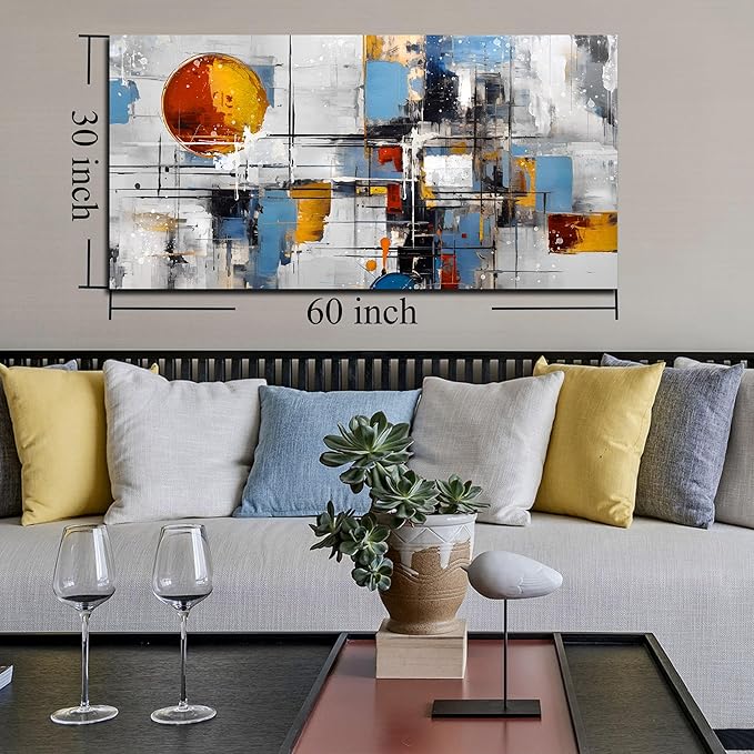 Large Abstract Canvas Wall Art Modern Living Room Bedroom Home Office Wall Decor Grey Geometric Abstract Picture Framed Canvas Prints Size 30x60